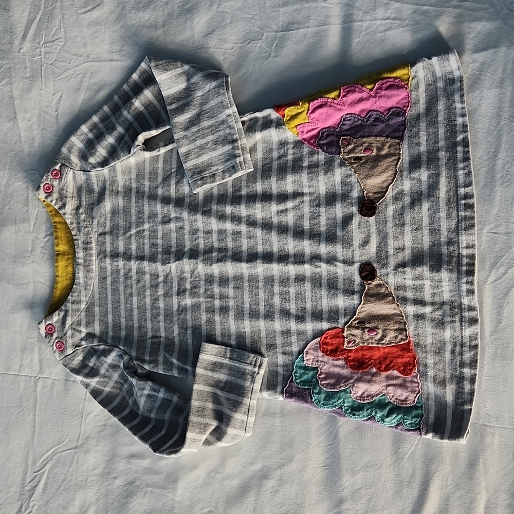 Mini Boden gray striped hedgehog embroidered tunic dress 4-5